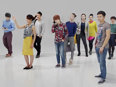 Group of People Standing in Various Poses with Casual Clothing and Different Actions 3d model