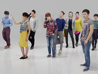 Modern multi-person daily male and female crowd character combination 3d model