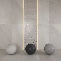 Gray Marble Wall With Vertical Mosaic Tile Strip And Three Colored Spheres 3d model