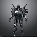 Futuristic Armored Mechanical Character With Silver Blue Armor And Back Thrusters
