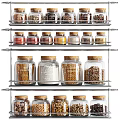 Organized Kitchen Spice Jars Storage With Multi Tier Metal Shelf And Clear Glass Containers 3d model