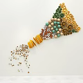 Colorful Cone Shaped Decorative Bead Art With Scattered Beads At Bottom