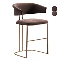Modern Brown Leather Bar Stool With Metal Frame Armrest And Circular Decorative Design 3d model