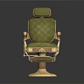 Vintage Green Upholstered Barber Chair With High Back Armrests And Ornate Base