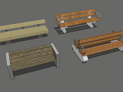 Outdoor Wooden Slat Chairs With Metal Frame Supports And Various Designs 3d model