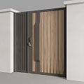 Modern Entrance Door Design With Wooden Vertical Slats And Metal Frame Features