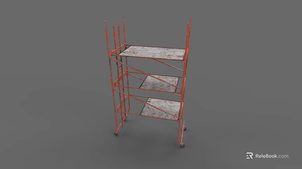 Heavy Duty Industrial Scaffolding Equipment With Three Tier Platform And Wheels 3d model 