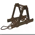 Ancient Wooden Equipment With Wheels Metal Chains And Structural Frame