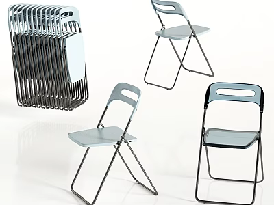 Folding Dining Chairs With Metal Frame And Light Seat In Stacked Positions 3d model