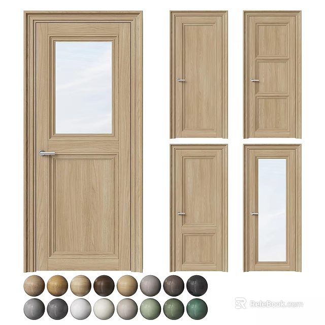 Wooden Hinged Doors With Glass Panels Multiple Designs And Color Choices 3d model 