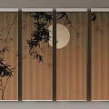 Bamboo Leaf Screen with Round Moon Design for Interior Decoration 3d model