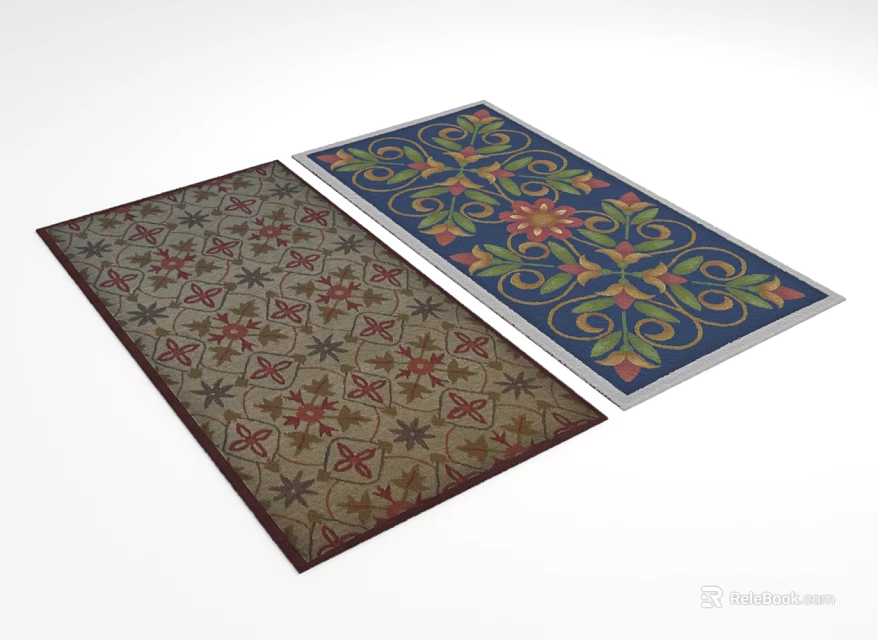 Square Rugs With Traditional Floral Geometric Patterns In Brown Blue Red Green Beige Colors 3d model 