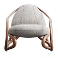 Modern Leisure Chair With Curved Wooden Frame And Gray Fabric Seat
