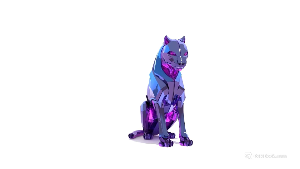 Geometric Style Cat Shaped Decorative Ornament Set With Purple And Blue Gradient 3d model 