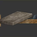 Vintage Wooden Bed Frame Featuring Open Mattress And Blue Pillow