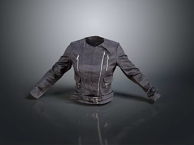 Stylish Black Leather Jacket With Open Front And Zipper Accents For Casual Outfits 3d model