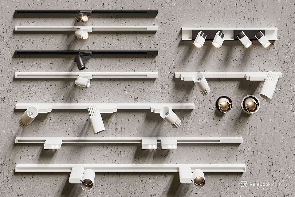 Modern Track Mounted Downlights And Spotlights For Home Interior Lighting Design 3d model 