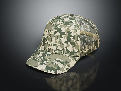 Camouflage Patterned Baseball Hat In Green And Beige For Casual Military Style Wear 3d model