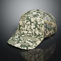 Camouflage Patterned Baseball Hat In Green And Beige For Casual Military Style Wear