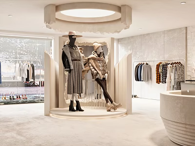 Modern Stylish Clothing Store Interior With Mannequins Fashion Displays And Apparel Racks 3d model