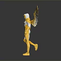 Golden Silver Angelic Figure With Metallic Wings In Walking Pose