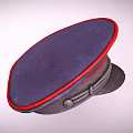Navy Blue Hat With Red Trim Black Ribbon And Structured Brim Design