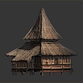 Modern Cartoon Building Thatched Cottage Thatched Cottage Earth Pei House Middle Century Cottage 3d model