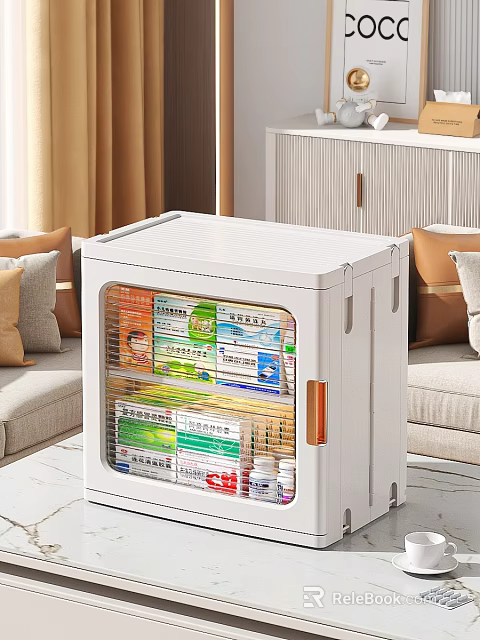 White Storage Cabinet With Transparent Door For Living Room Medicine Daily Supplies 3d model 