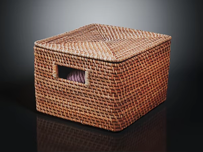Brown Woven Storage Box With Lid And Window For Home Organization 3d model