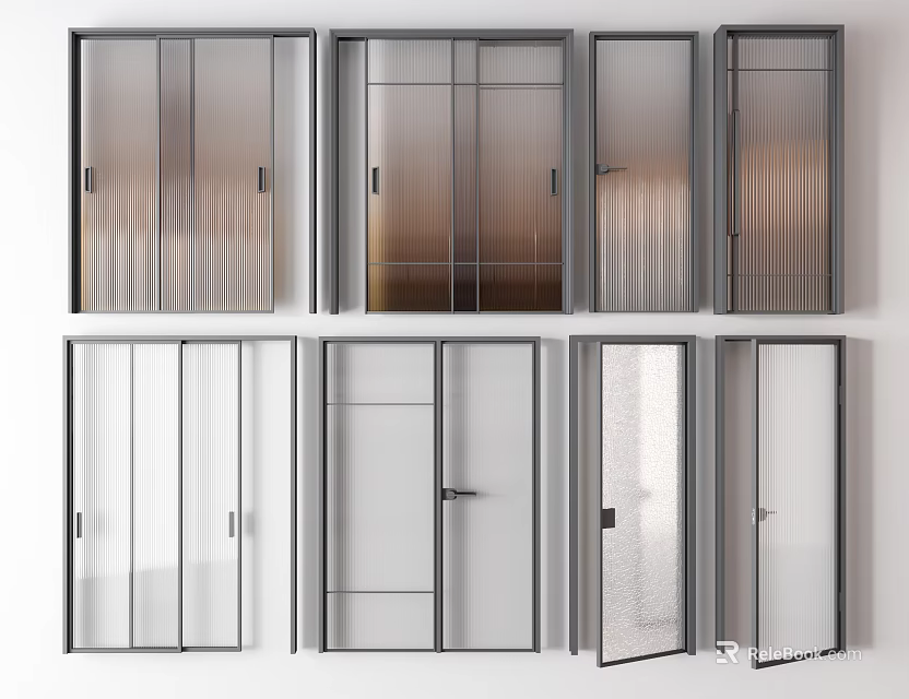 Modern Glass Door Designs with Different Panel Patterns and Frame Styles 3d model 