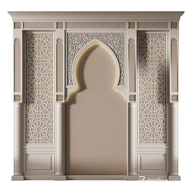 Arabic Style Background Wall With Intricate Lace Patterns Arched Niche And Decorative Columns 3d model 