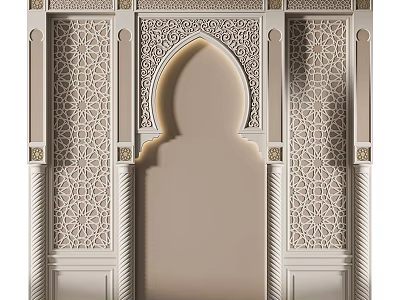 Arabic Style Background Wall With Intricate Lace Patterns Arched Niche And Decorative Columns 3d model