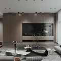 Modern Living and Dining Room Interior With Gray Sofa Coffee Table Rug And Decorative Artwork