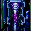 Modern KTV Corridor Interior With Vibrant Neon Lights And Reflective Floor Surfaces