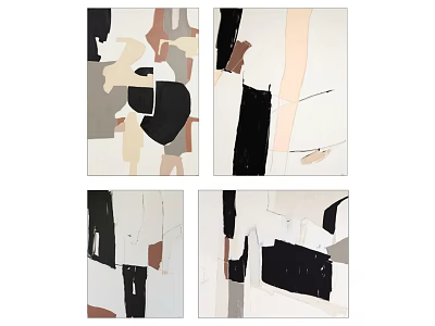 Modern Abstract Art Paintings With Geometric Shapes And Neutral Colors Set Of Four 3d model