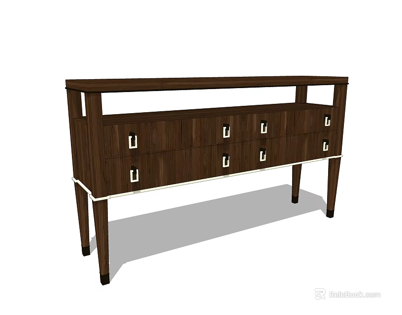 Modern Walnut TV Stand With Multiple Drawers And Metal Handles For Living Room 3d model 
