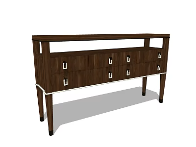Modern Walnut TV Stand With Multiple Drawers And Metal Handles For Living Room 3d model