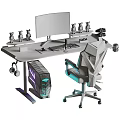 Gaming Computer Desk Setup With RGB Lighting Monitor Keyboard Mouse And Ergonomic Chair