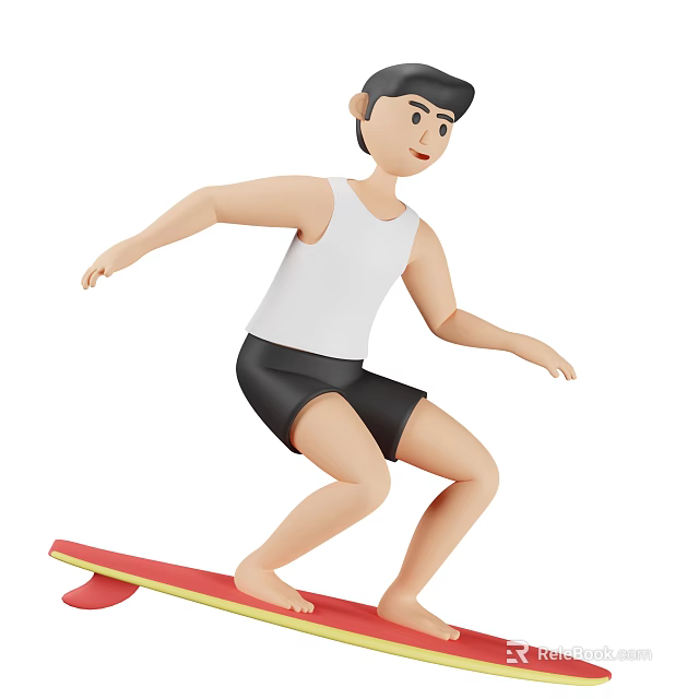 Game Movie Character Riding Red Skateboard Wearing White Tank Top Black Shorts Barefoot 3d model 