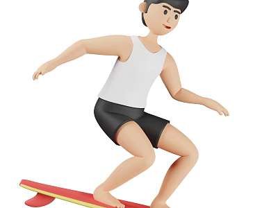 Game Movie Character Riding Red Skateboard Wearing White Tank Top Black Shorts Barefoot 3d model