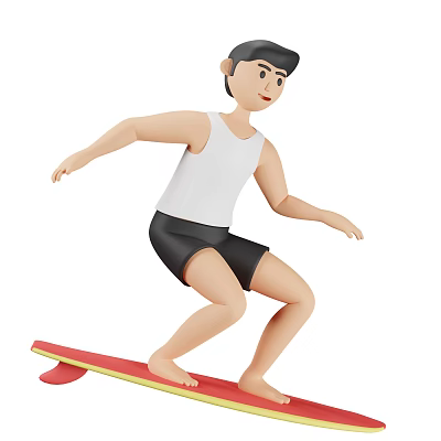 Game Movie Character Riding Red Skateboard Wearing White Tank Top Black Shorts Barefoot 3d model
