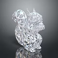 Intricate Hollow Silver Squirrel Sculpture With Artistic Metallic Detailed Mesh Structure And Reflective Surface