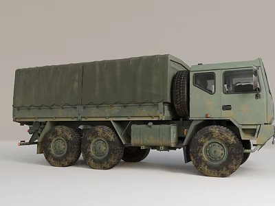 Military Off Road Cargo Truck With Green Canvas Covered Bed And Multiple Wheels 3d model