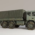 Military Off Road Cargo Truck With Green Canvas Covered Bed And Multiple Wheels