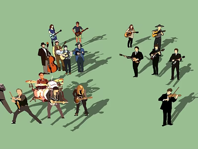 Group of People Playing Various Musical Instruments in Live Performance 3d model
