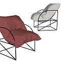 Modern Single Sofa With Red And White Plush Cushions And Black Metal Frame