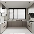 Modern Kitchen Interior Design With Gray Cabinets White Countertops And Window Blinds