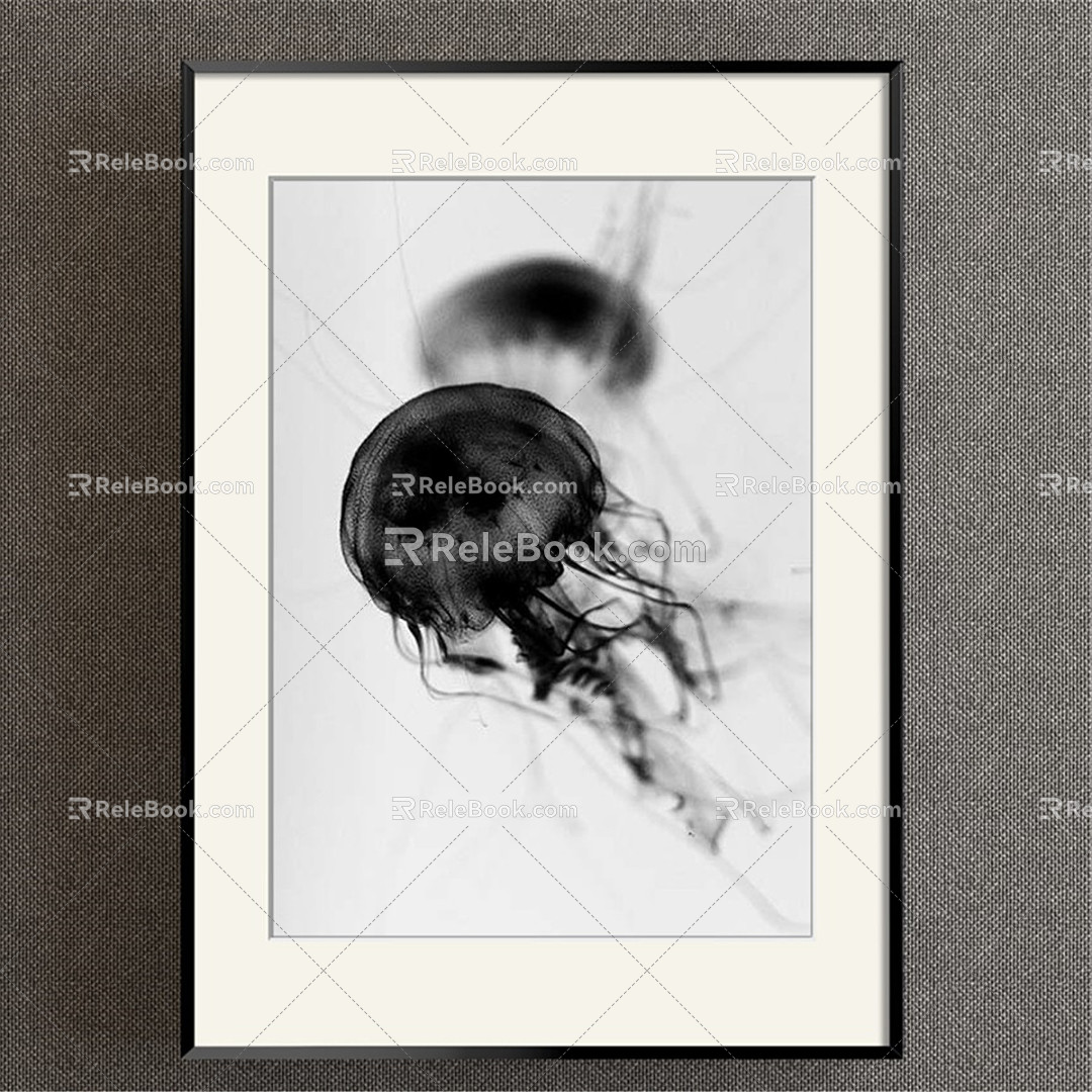 Modern Animal Painting Simple Black and White Children's Room Animal Jellyfish Decorative Painting 3d model