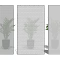 Textured Frosted Glass Partition With Plant View And Different Patterns 3d model