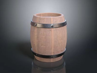 Rustic Wooden Barrel With Metal Hoops Practical Storage Household Item 3d model